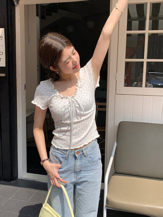 pleated lace-up tee top