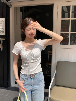 pleated lace-up tee top