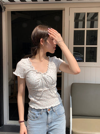 pleated lace-up tee top