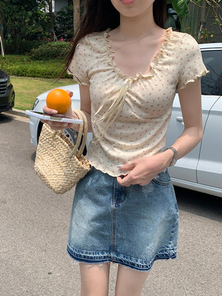 pleated lace-up tee top