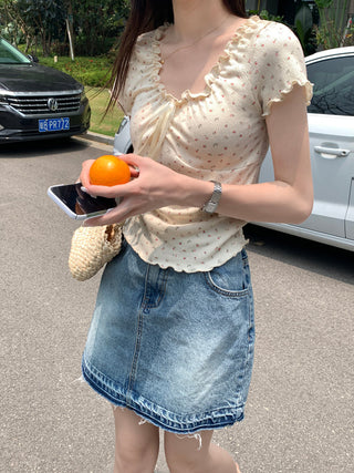 pleated lace-up tee top