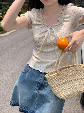 pleated lace-up tee top