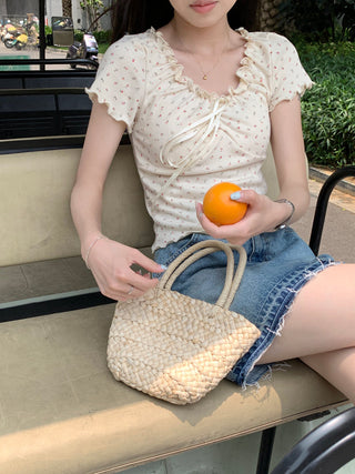 pleated lace-up tee top