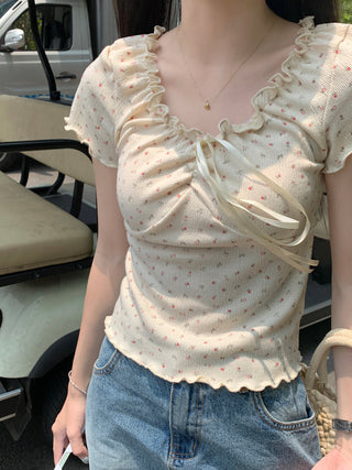 pleated lace-up tee top