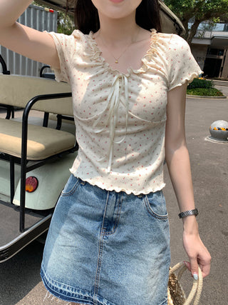 pleated lace-up tee top