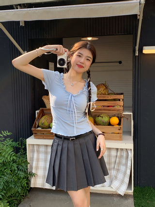 pleated lace-up tee top