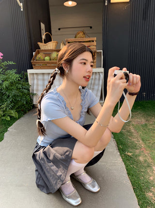 pleated lace-up tee top