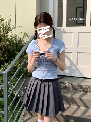 pleated lace-up tee top