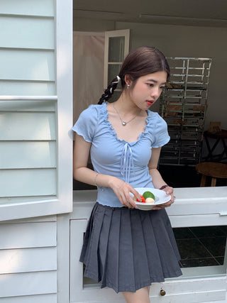 pleated lace-up tee top