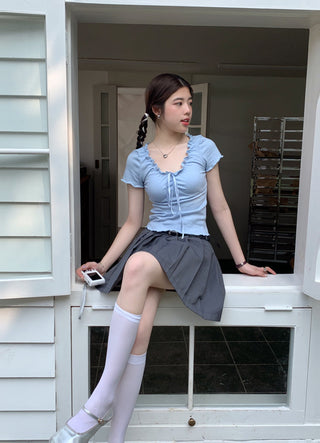 pleated lace-up tee top