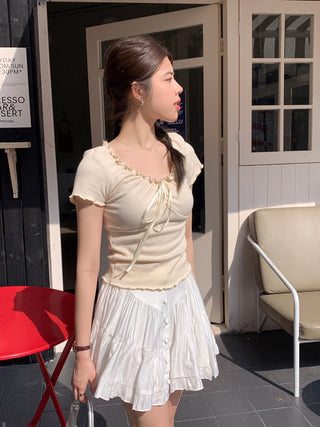 pleated lace-up tee top