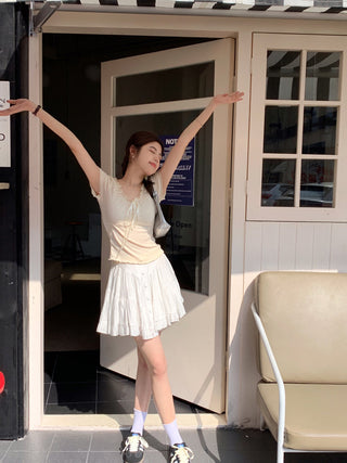 pleated lace-up tee top