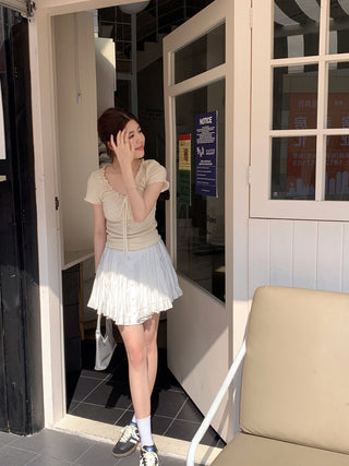 pleated lace-up tee top