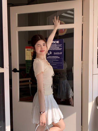 pleated lace-up tee top