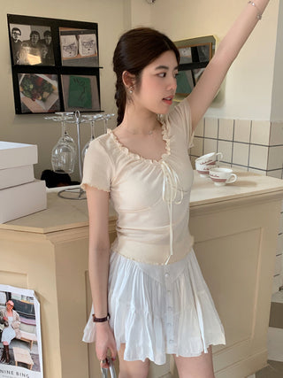 pleated lace-up tee top