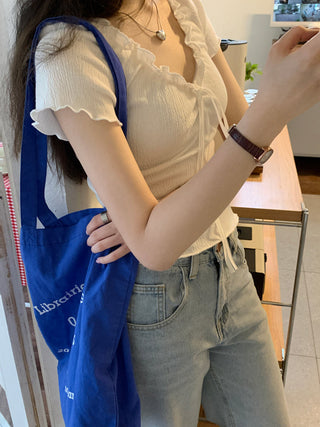 pleated lace-up tee top