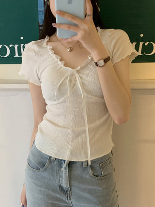 pleated lace-up tee top