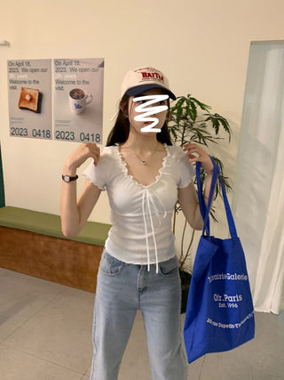 pleated lace-up tee top