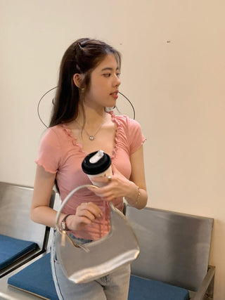 pleated lace-up tee top