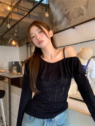 off-shoulder knitted tee