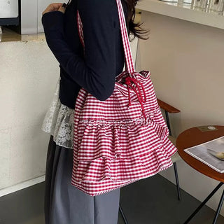 Ruffle Gingham Tote Bag