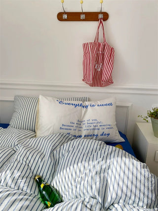 Minimalist Blue Striped Cotton Duvet Cover Set