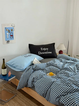 Black and Blue Preppy Gingham Bedding Set