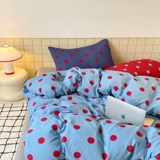 Blue and Red Polka Dot Duvet Cover Set