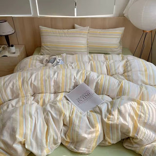 Pastel Yellow Striped Duvet Cover Set