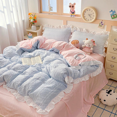 Pink and Blue Ruffle Princess Bedding Set