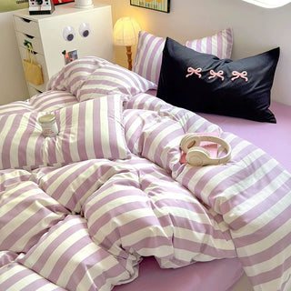 Purple Striped Cotton Bedding Set