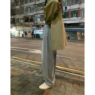 Washed wide denim pants
