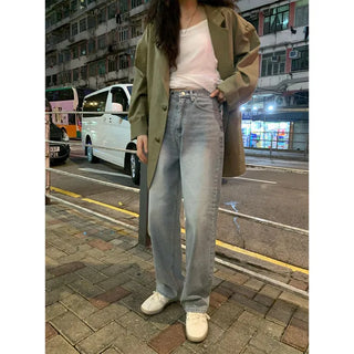 Washed wide denim pants