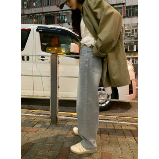 Washed wide denim pants