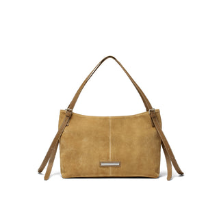 TWO WAY STRAP SUEDE LEATHER BAG IN BEIGE