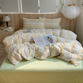 Pastel Yellow Striped Duvet Cover Set