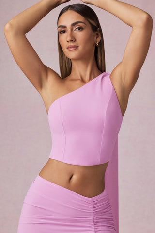 Scarf-Detail One-Shoulder Top in Pink Orchid