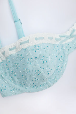 Broderie Anglaise Underwired Balconette Bikini Top in Powder Blue