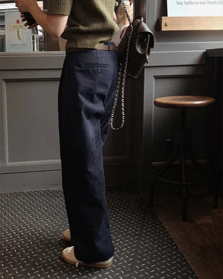 Wide cotton slacks with pleats