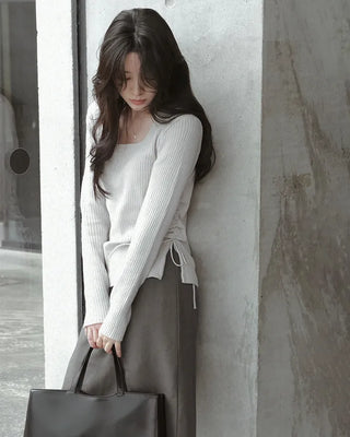 Side Ribbon Slim Square Knit - 4 Colors