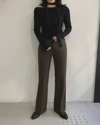 Warm fleece-lined semi-bootcut slacks
