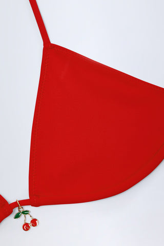 Charm-Detail Triangle Bikini Top in Fiery Red