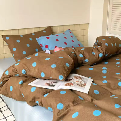 Warm Brown and Blue Polka Dot Bedding Set
