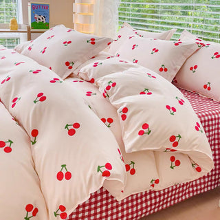 Red Cherry Plaid Bedding Set