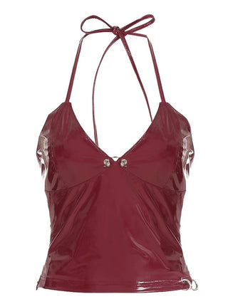 Y2K Red Leather Crop Top