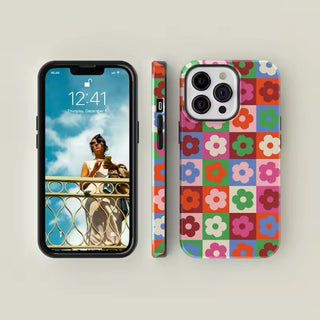 Retro Checkered Flower iPhone Case