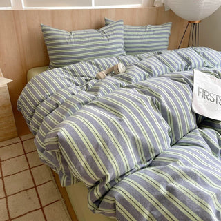 Sage Green Striped Duvet Cover Set