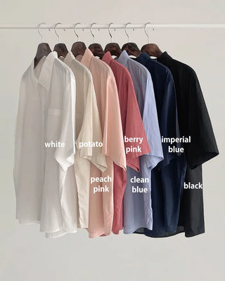 (7 colors) Double-stitched washed shirt