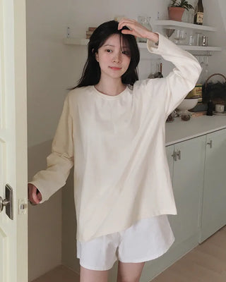 (Short-sleeved/Long-sleeved) Clean Cotton Daily Plain T-Shirt