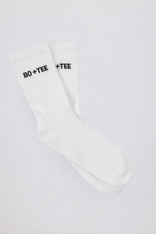 Ribbed Half-Crew Socks in White